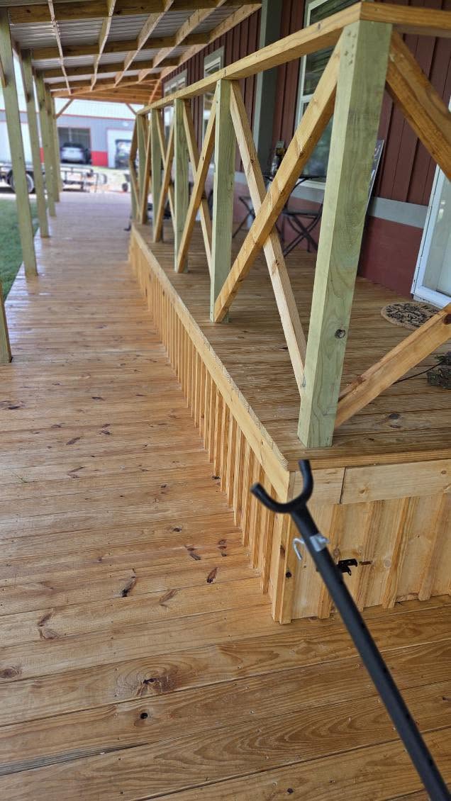 Steel-framed covered porch on a Texas home