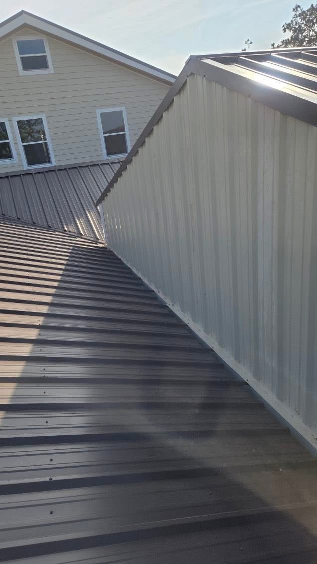 Metal roof and wall flashing detail on a custom Texas metal building